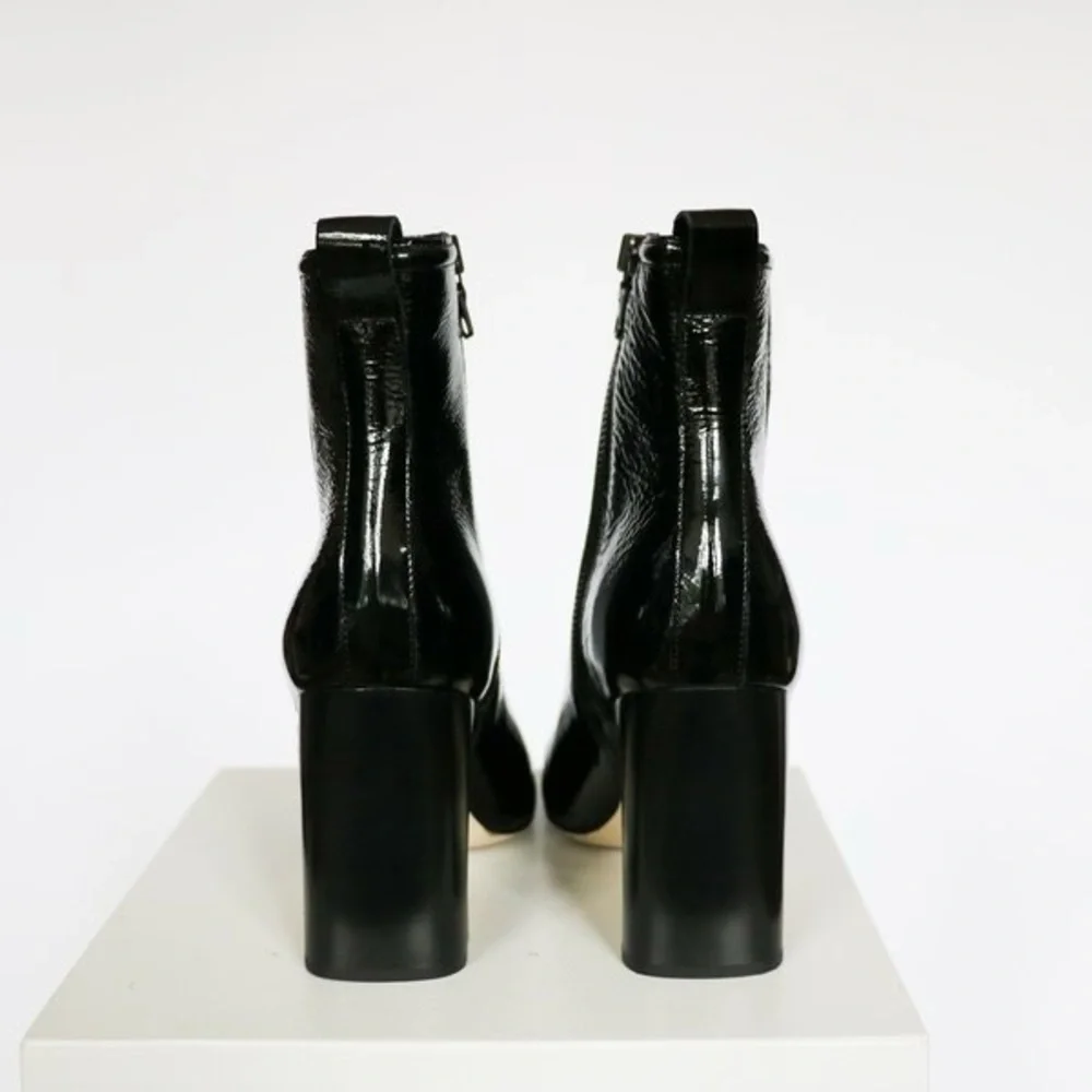 Rag & Bone Ellis Black Patent Leather Heel Ankle Zipper Square Toe Boot 11 / 41